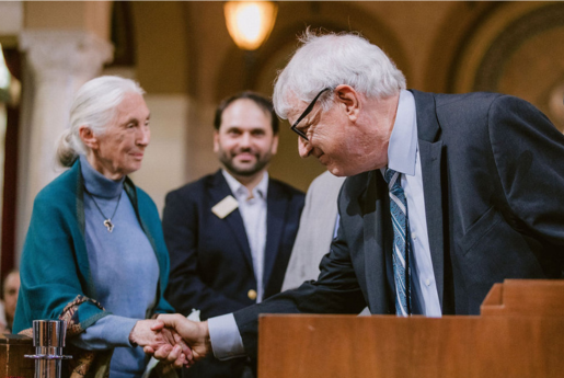 Jane Goodall 2 Jane shaking hands with NhRP Founder
